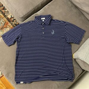 Peter Millar Mens Golf Polo Size XL Striped Navy Blue Pinehurst 1895 Logo